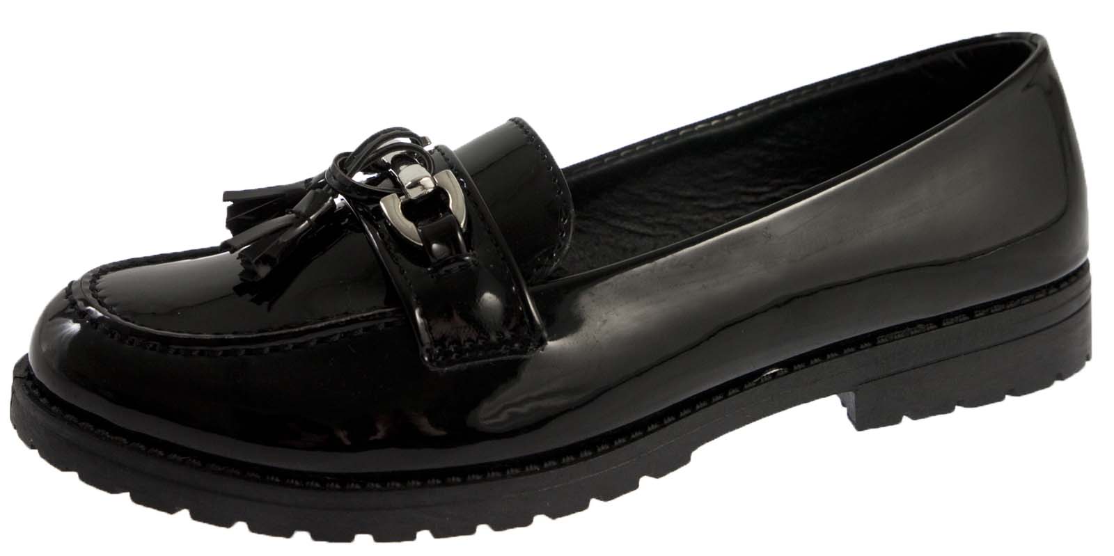 Girls Womens Kids Brogues Mules Chunky Loafers School Work Shoes Size